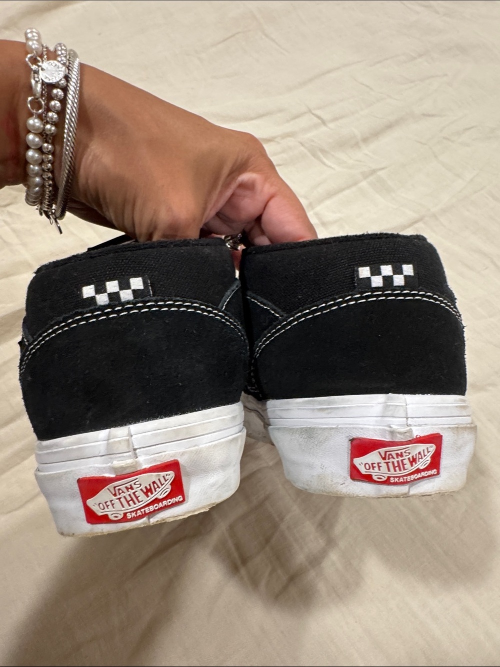 Half Cab Vans Kids Black Suede Mid-Top Sneakers with White Laces - Picture 5 of 8